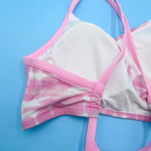 Victorias Secret Large Pink Tie Dye Cutout Wrap Style Bikini Top Padded Swim New - Picture 8 of 10